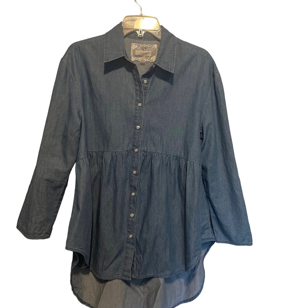 NWOT Cupio Chambray High Low Peplum Roll Tab Button Up Size Medium